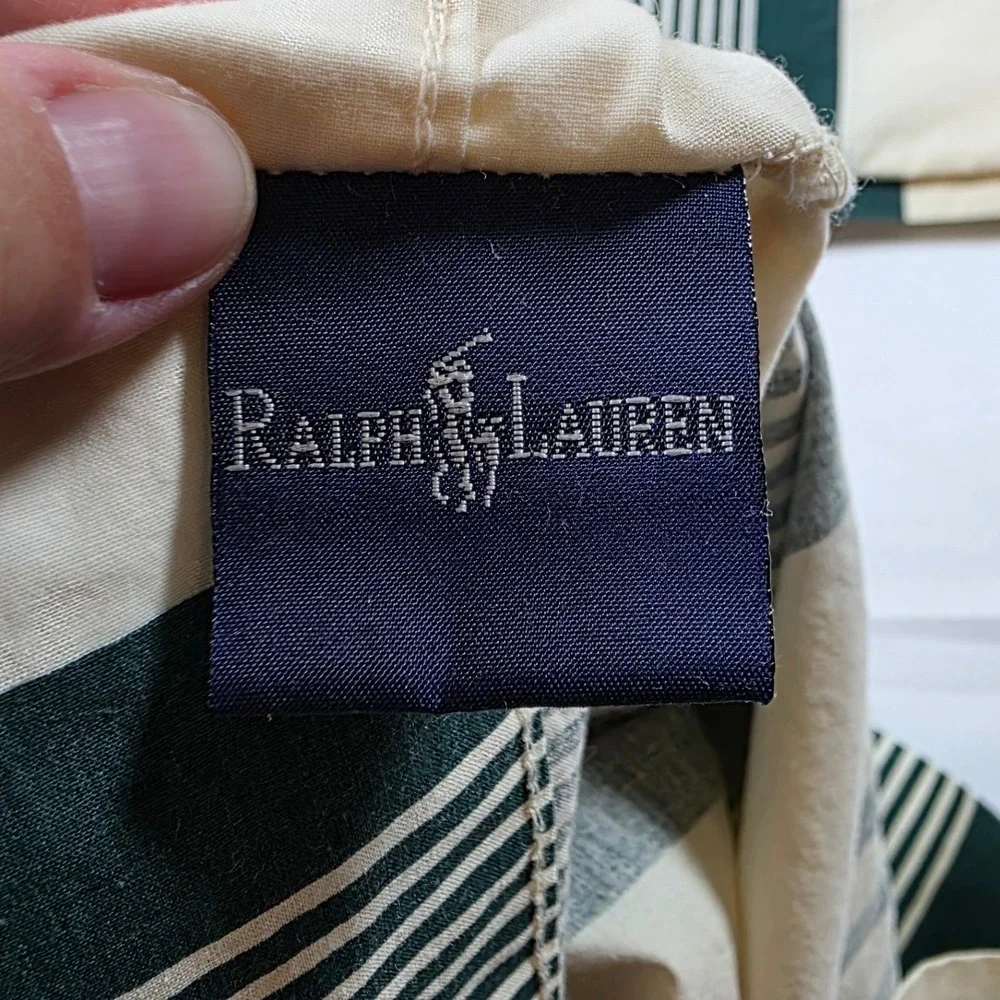 Vtg Ralph Lauren Vintage Striped Std Pillowcase Set Hunter Green Cream Cotton